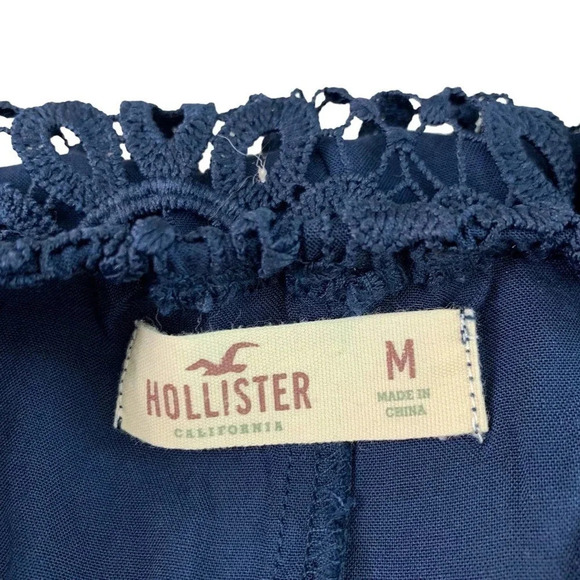 Hollister Crochet Halter Racerback Cut Out Mini Sheath Dress Women Size M Navy - Picture 14 of 16
